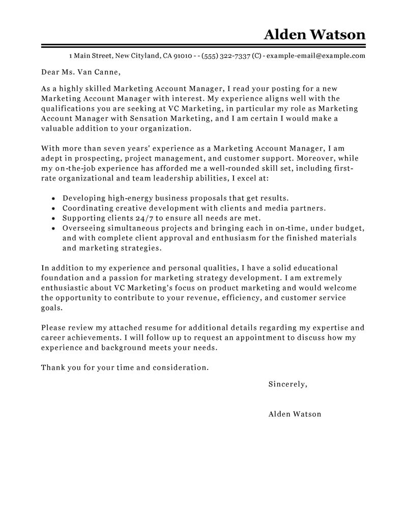 account manager cover letter examples marketing cover