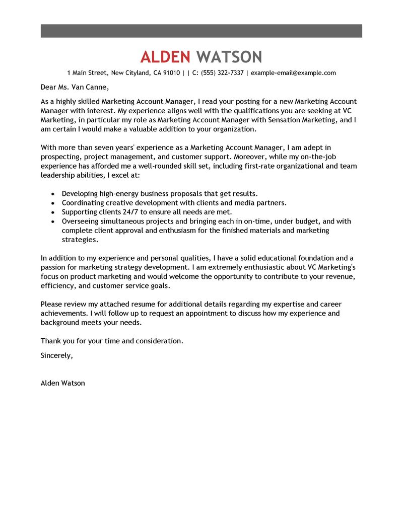 account manager cover letter examples marketing cover