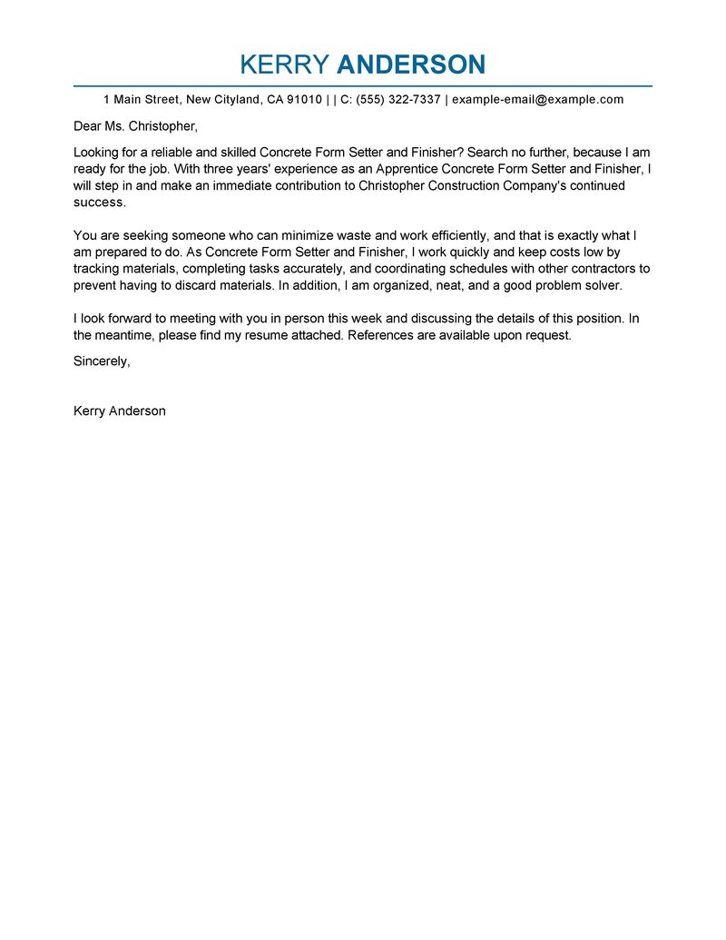 apprentice concrete form setter and finisher cover letter electricians cover letter