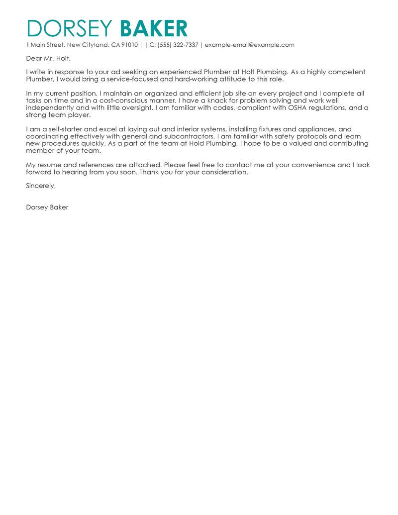 apprentice plumber cover letter examples construction