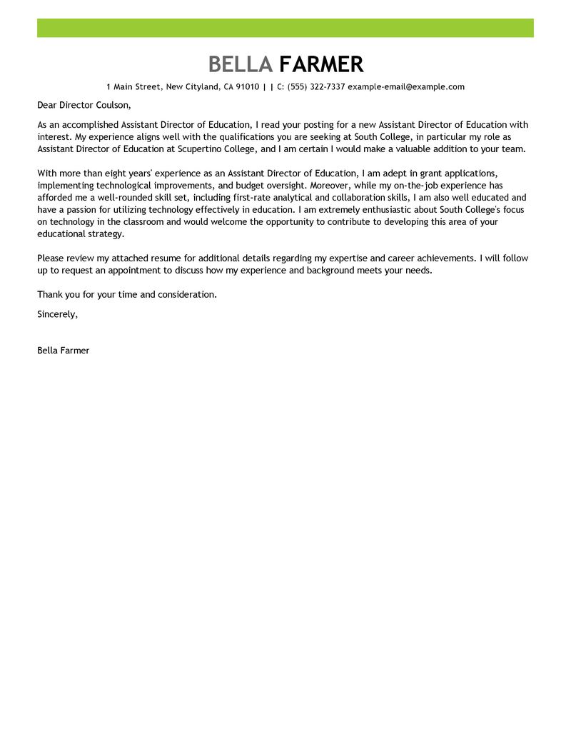 Assistant Director Cover Letter Examples Education Cover