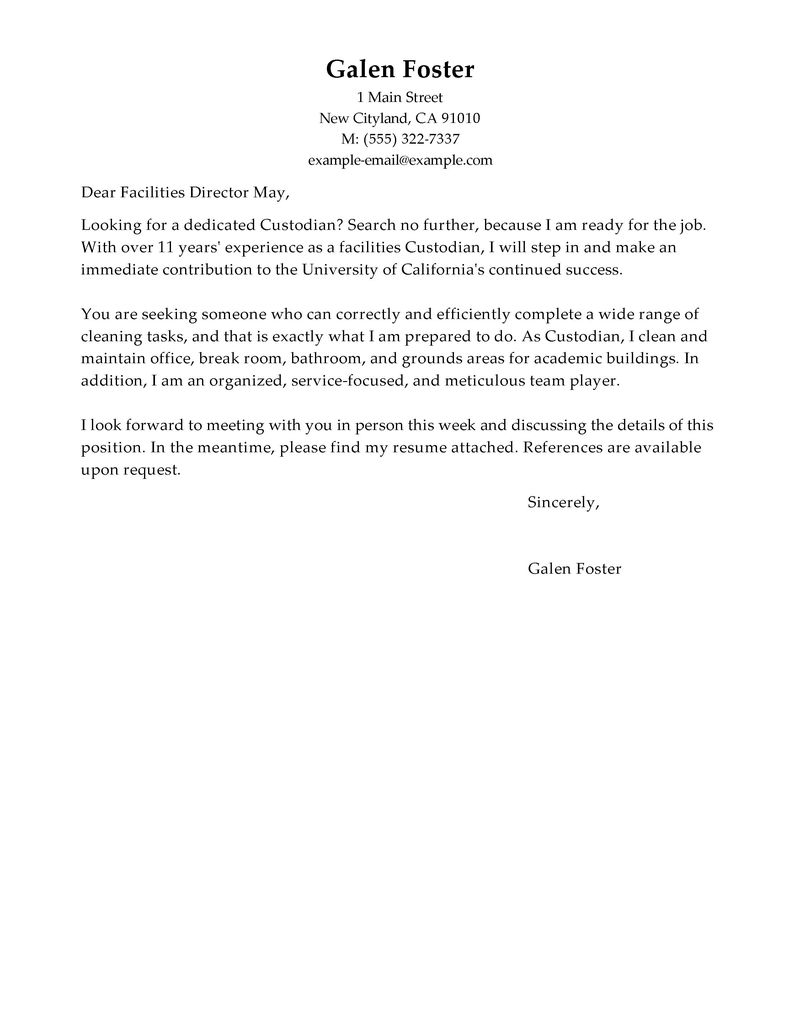 Free custodian cover letter