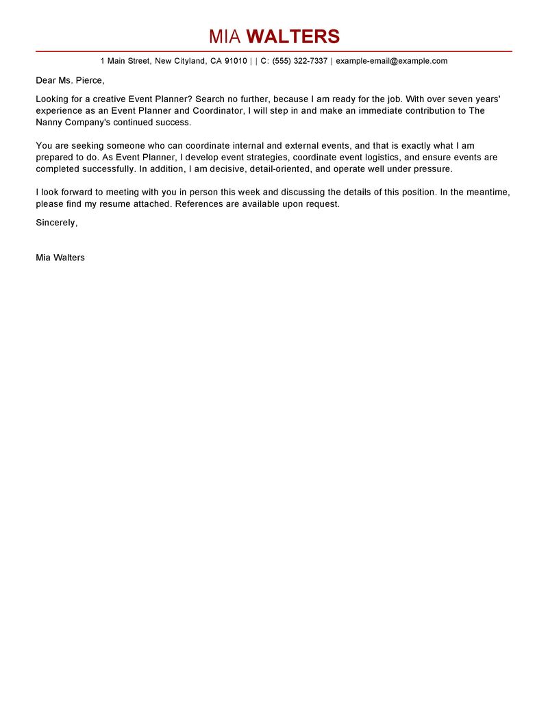 meeting planner cover letter