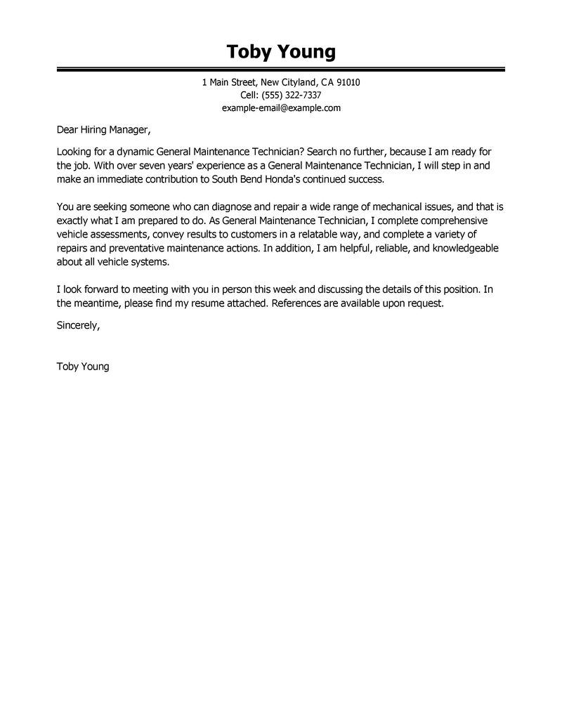 General Maintenance Technician Cover Letter Examples ...
