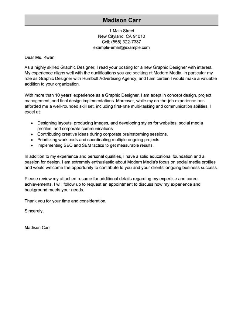 Cover letter for graphic designer entry level