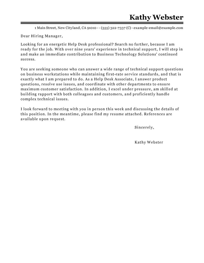 Cover letter help desk