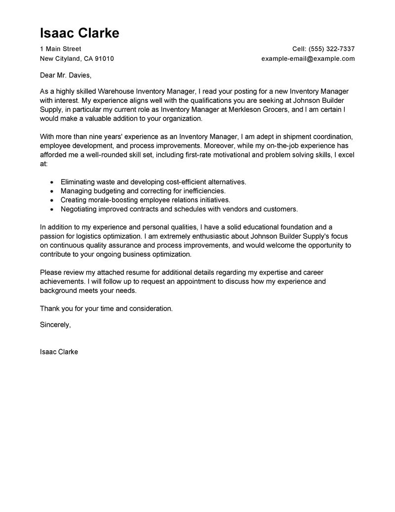 Inventory Coordinator Cover Letter inventory manager cover letter exles warehouse production cover letter sles livecareer Inventory Coordinator Cover Letter inventory manager cover letter exles warehouse production cover letter sles livecareer