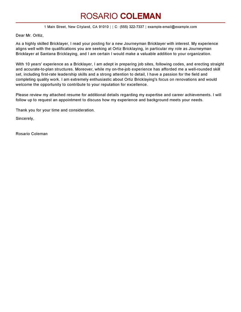 Bricklayer cover letter