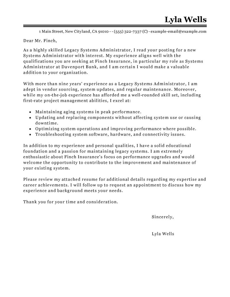 System administrator cover letter doc