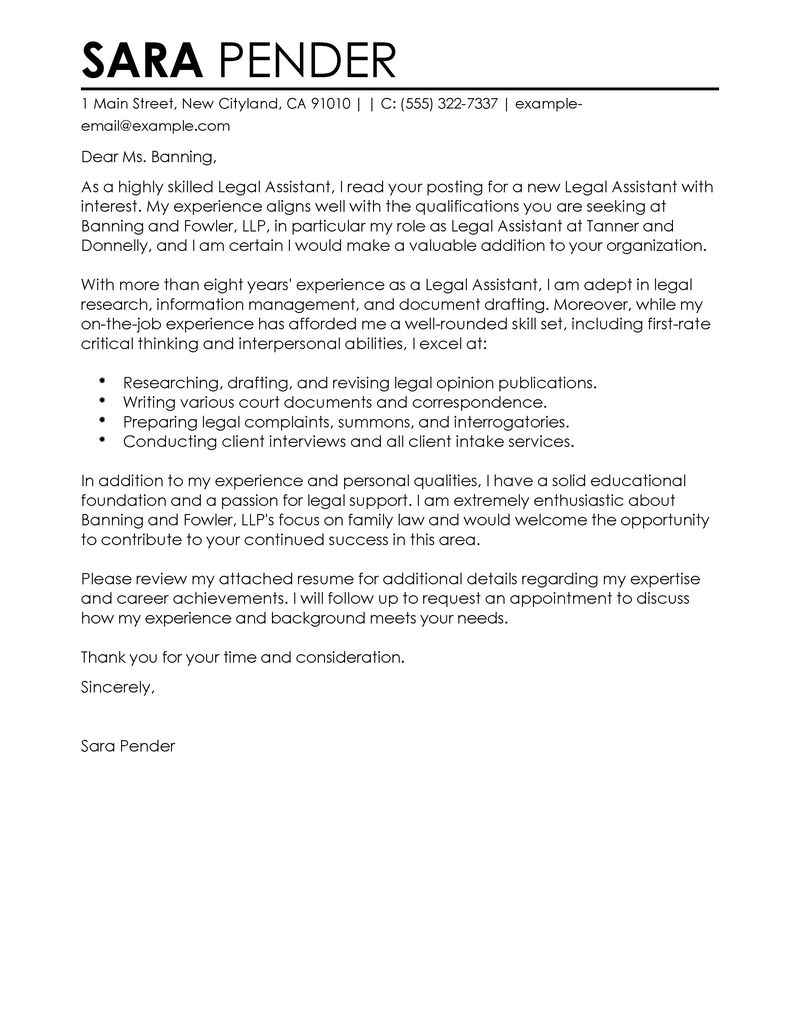 Cover letter for legal jobs sample