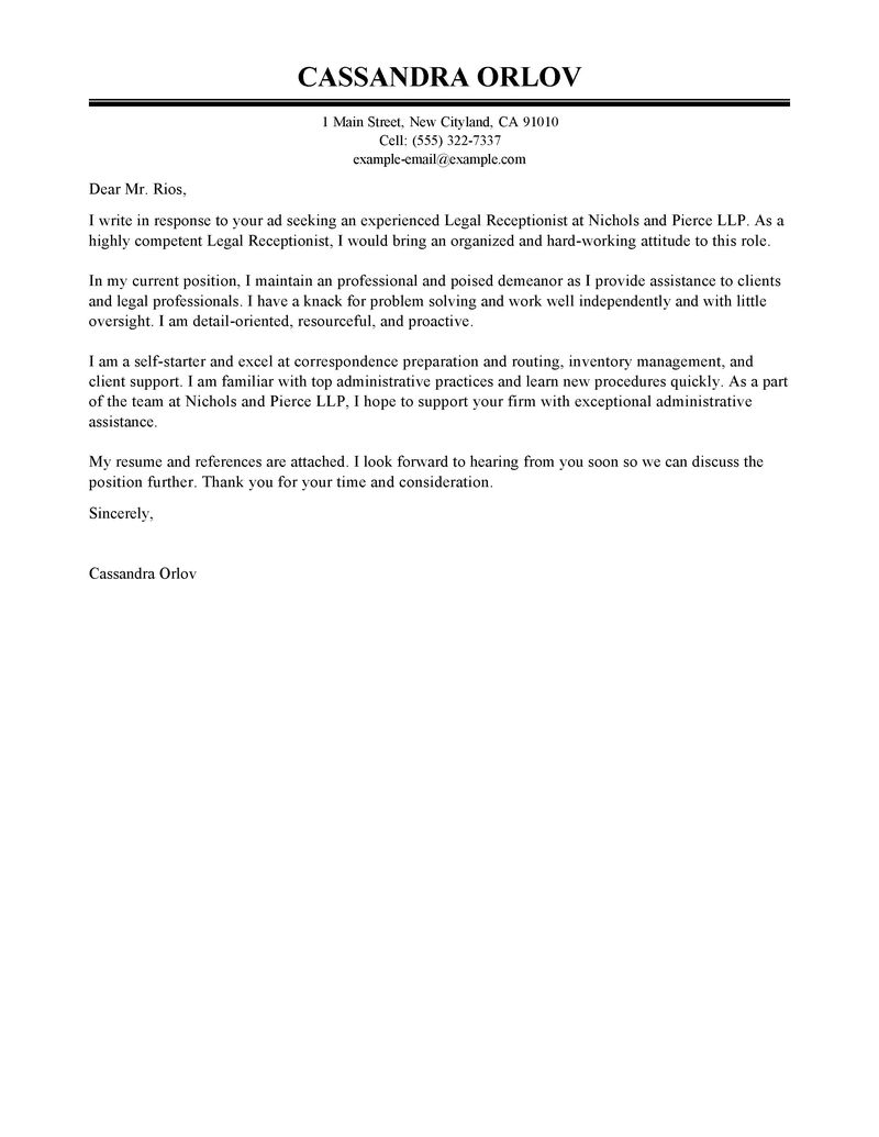 Free example of cover letter for receptionist