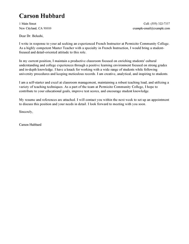 Master Teacher Cover Letter Examples Education Cover