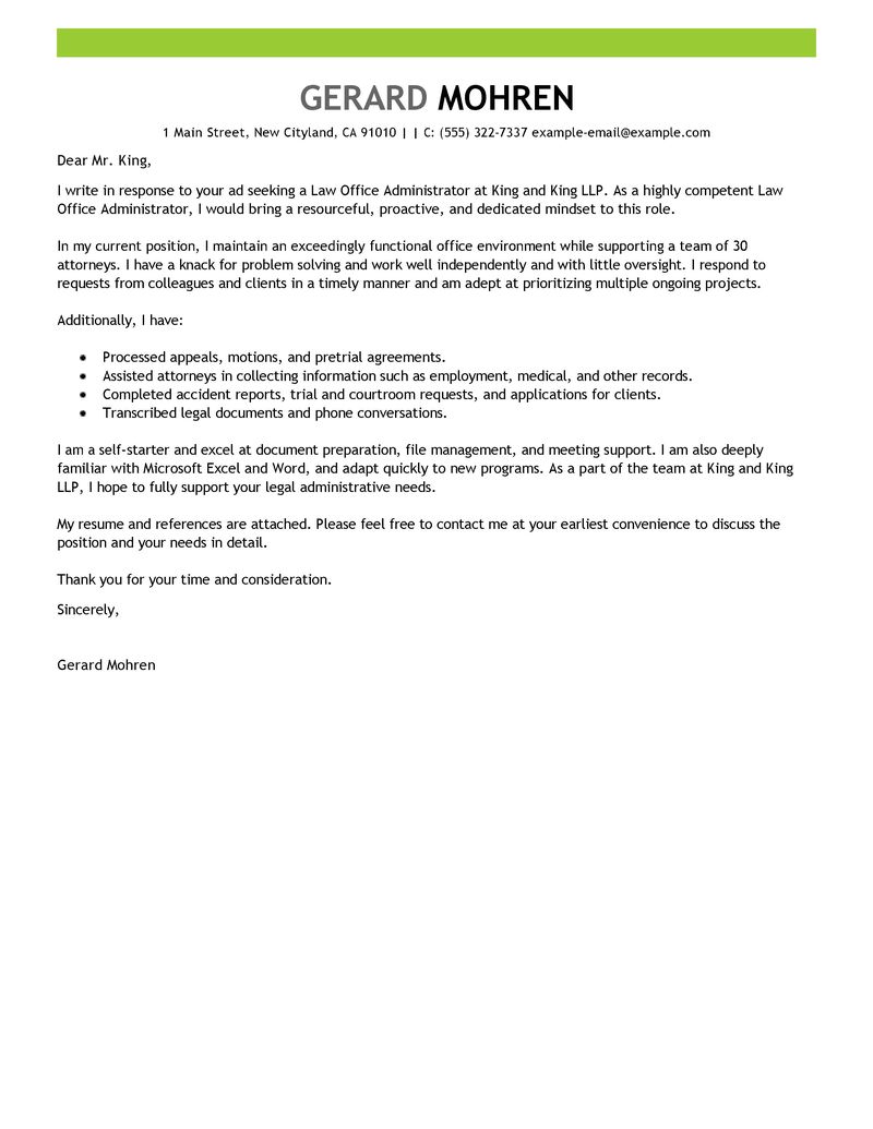 office administrator cover letter examples legal cover