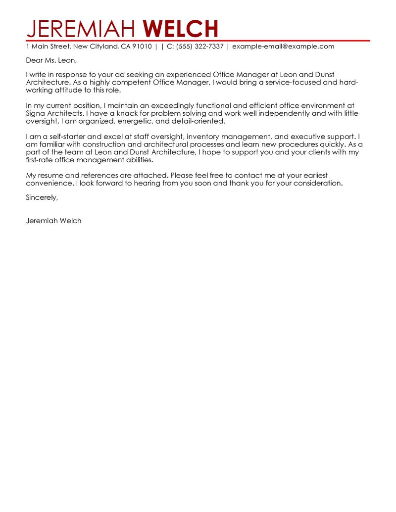 Office Manager Cover Letter Examples Administration