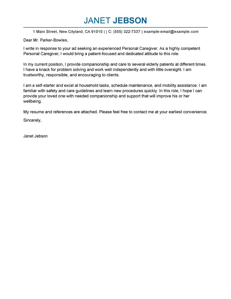 care cover letter