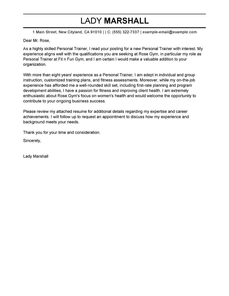 Personal Trainer Cover Letter Examples | Wellness Cover ...
