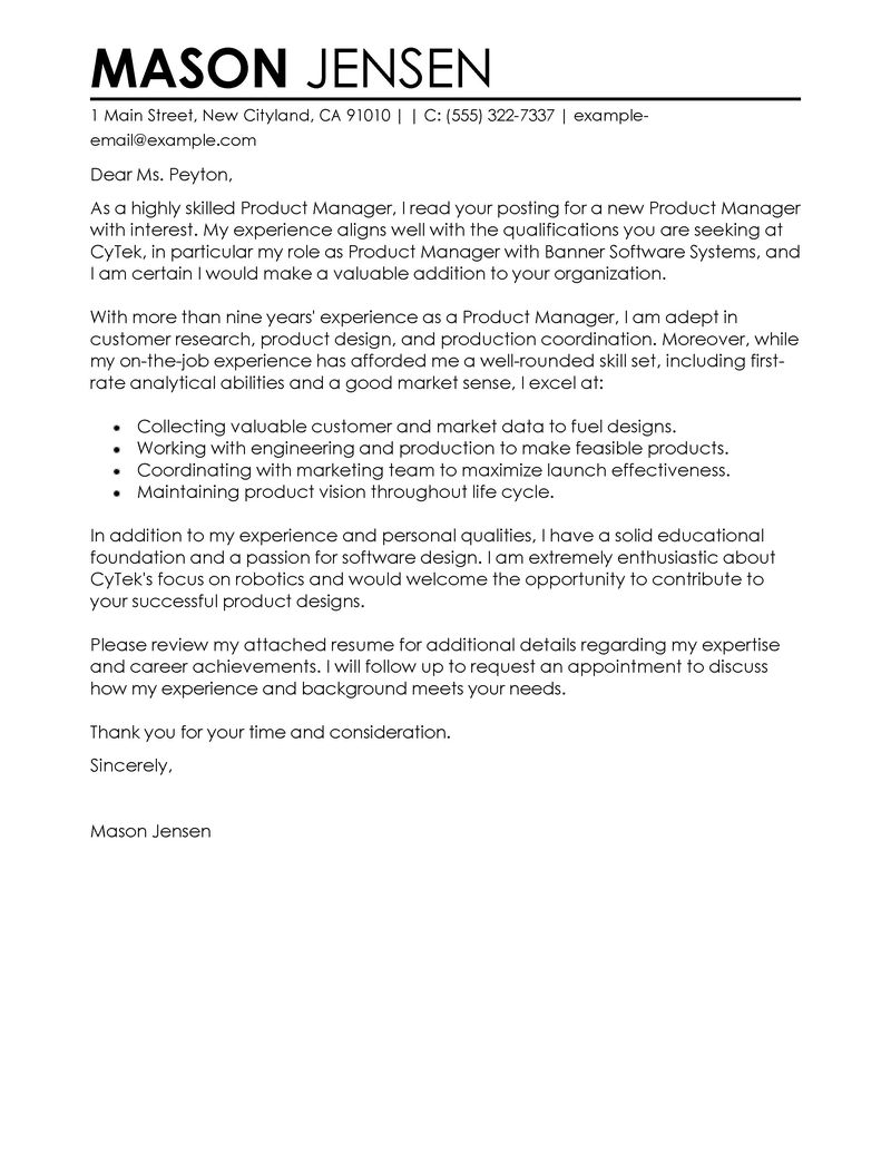 cover letter for the position of marketing manager