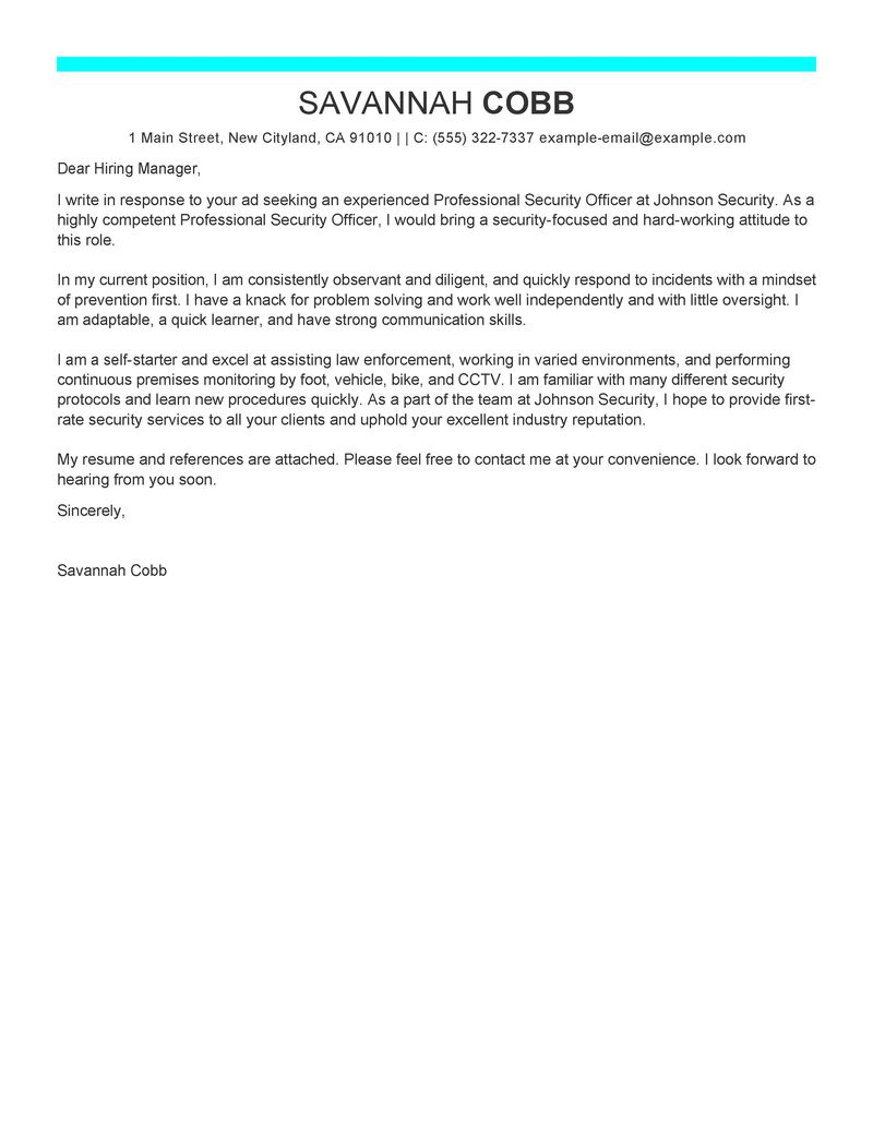 professional security officer cover letter examples law