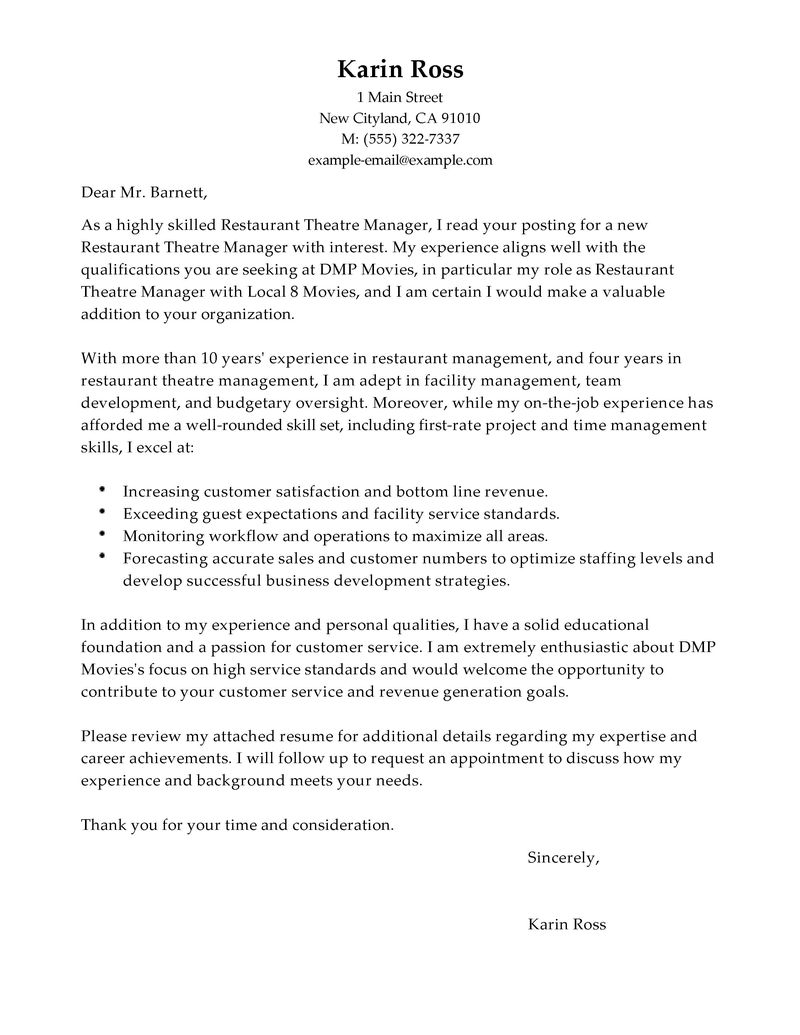 Food service director cover letter