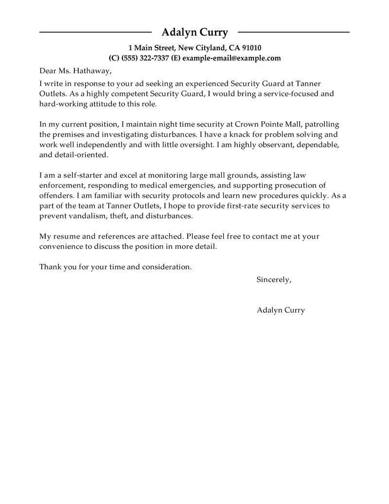 guard cover letter examples law enforcement security cover letter