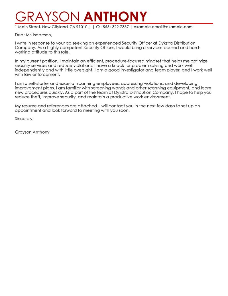Security Officers Cover Letter Examples | Law Enforcement ...