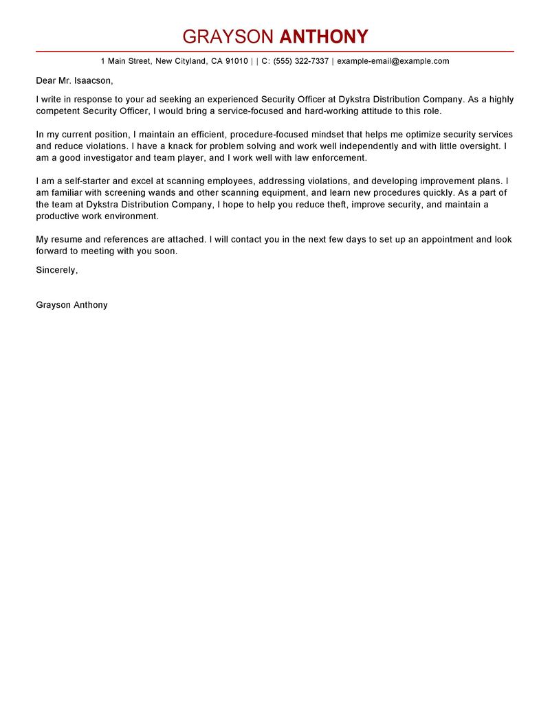 cover letter for correctional officer