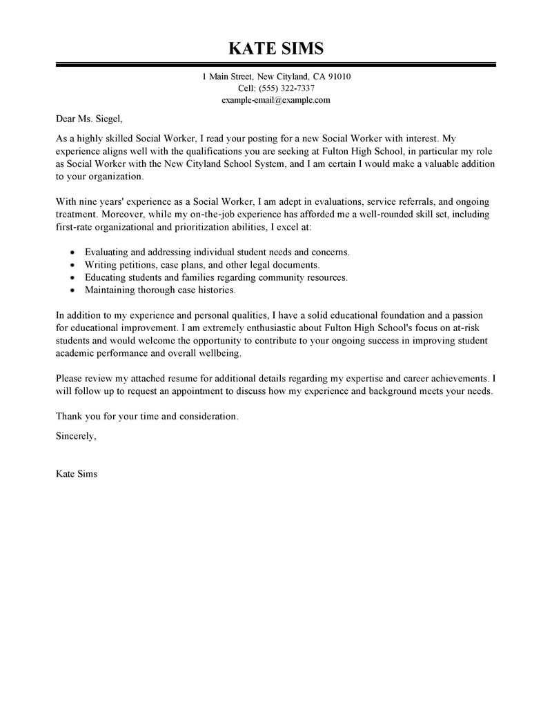 Example of cover letter for social service worker