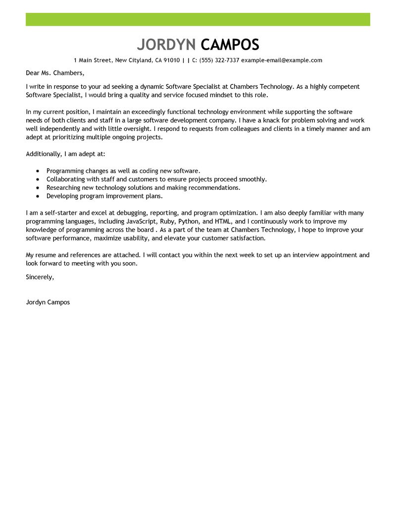 Cover letter examples computer support