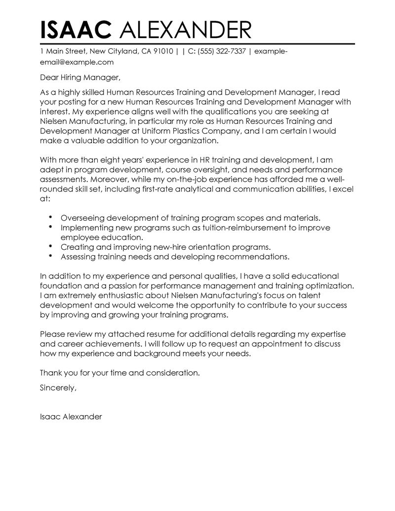 Training development cover letter examples