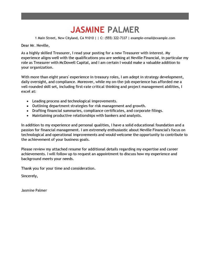 treasurer cover letter examples finance cover letter service advisor cover letter