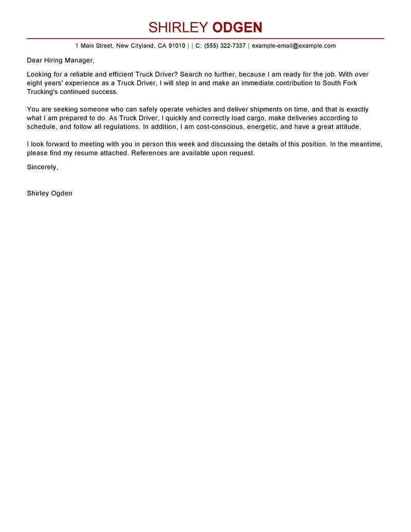truck driver cover letters