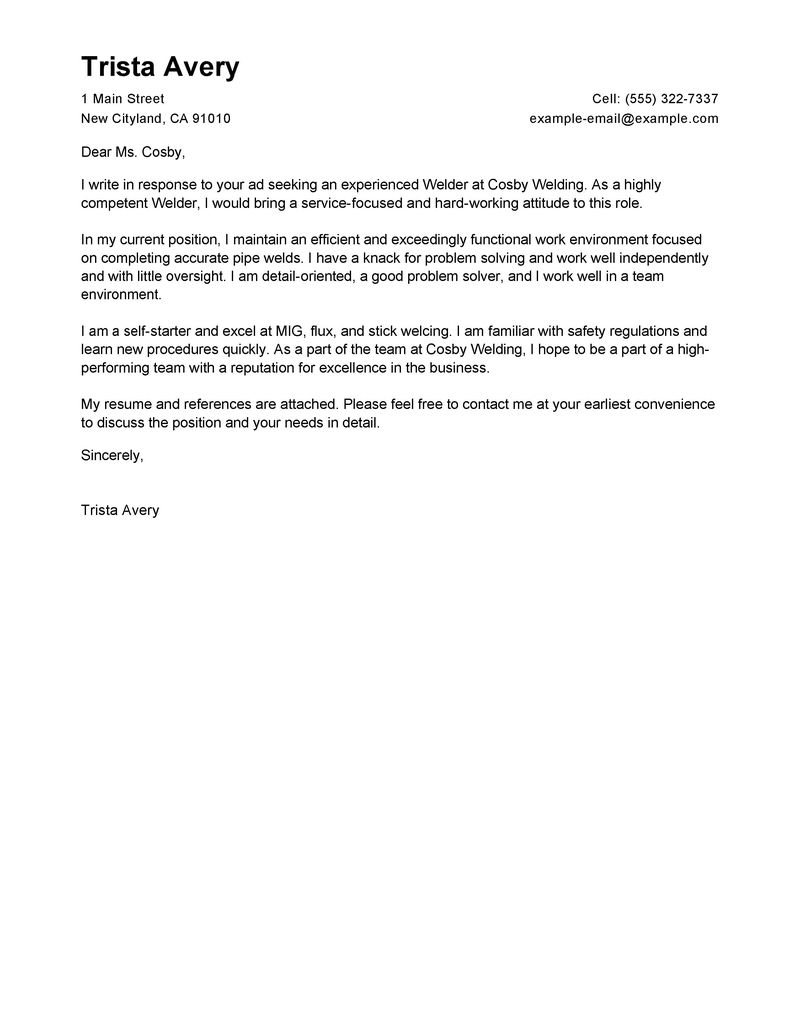 Welder Cover Letter Examples Construction Cover Letter Samples LiveCareer
