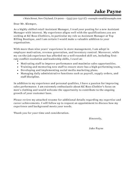 Sample cover letters for sales assistant job