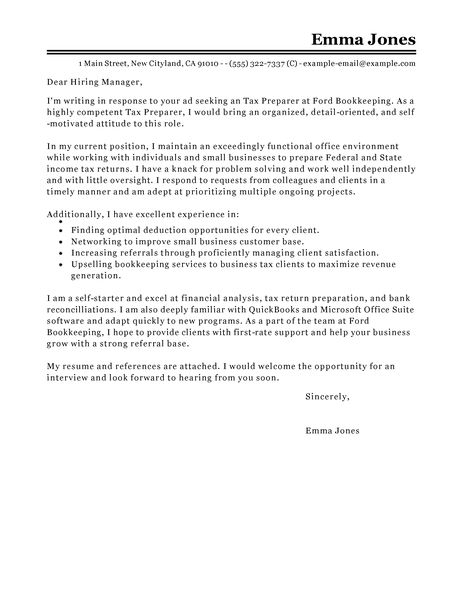 Big Classic Tax PreparerCover Letter Example