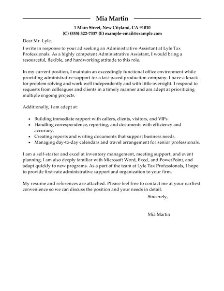 admin support cover letter