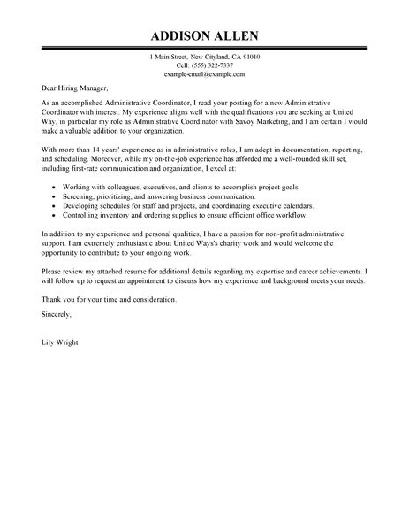cover letter for administrative coordinator