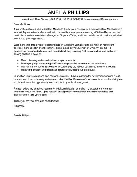 cover letter for assistant manager restaurant Below is a sample cover letter for assistant restaurant manager you can ref more useful materials for assistant restaurant manager job application such as. cover letter for assistant manager restaurant Below is a sample cover letter for assistant restaurant manager you can ref more useful materials for assistant restaurant manager job application such as.