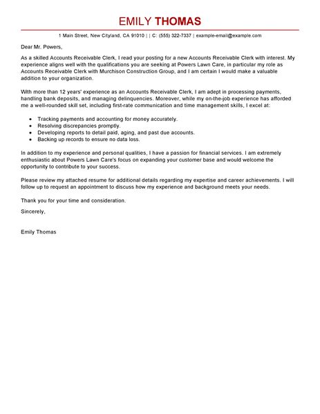 accounts receivable clerk cover letter examples