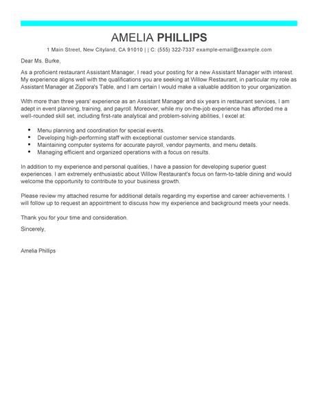 Restaurant Cover Letter Examples | Food & Restaurant Cover ...