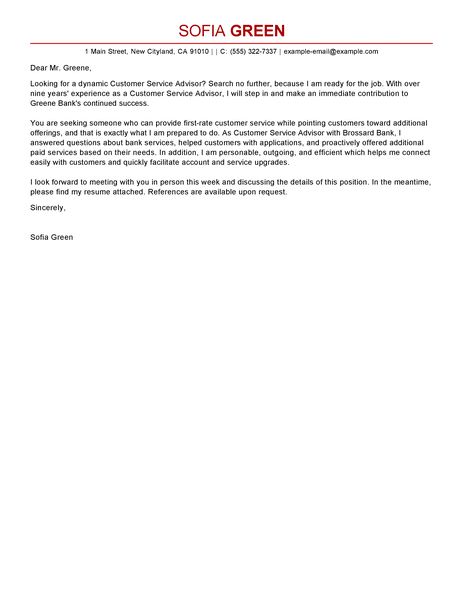 Cover Letter For Customer Service Advisor Position