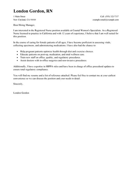 A standard cover letter