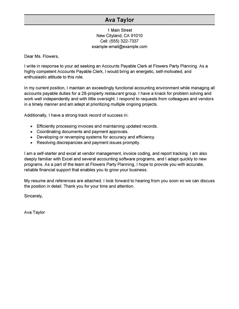 accounts payable specialist cover letter examples
