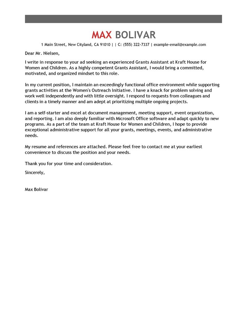 Sample cover letter for grant writer position