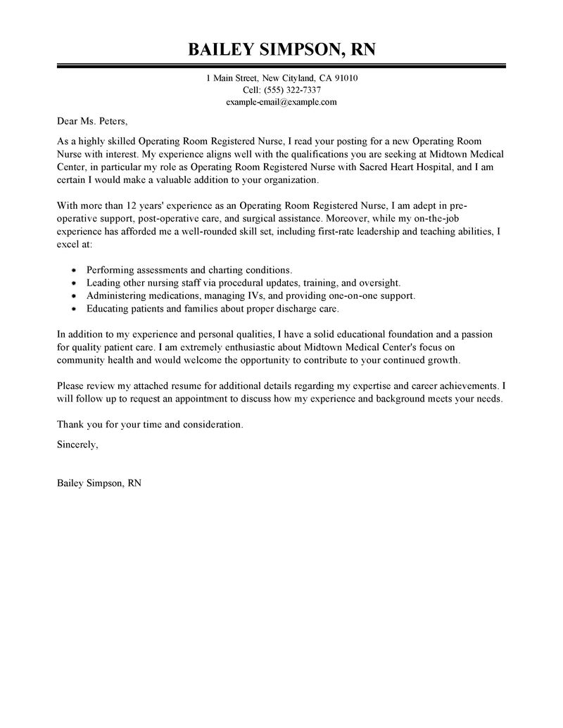 Operating Room Nurse Job Cover Letter Free Example