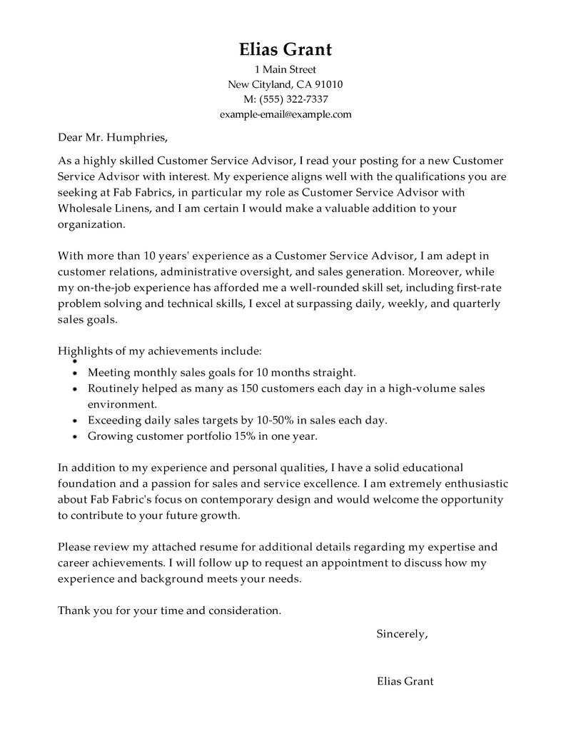 Customer services cover letter uk