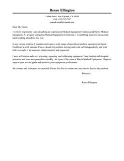 medical equipment technician cover letter examples