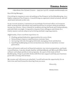 tax preparer cover letter