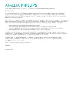 cover letter examples for assistant manager