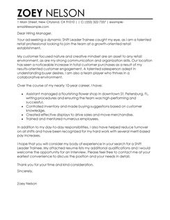 contemporary shift leader trainee top notch cover letter