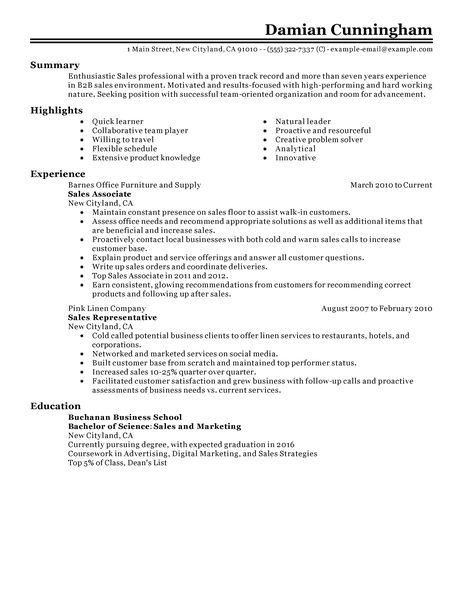 Sales job resume samples